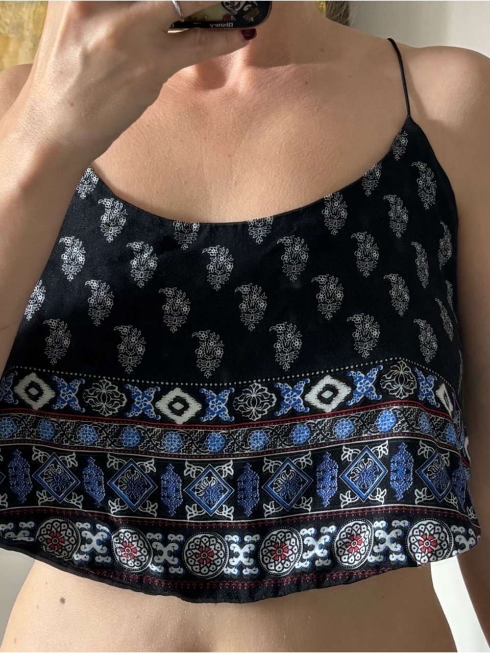 FARM Rio Black & Blue Printed Silk Camisole S